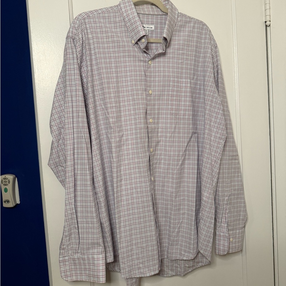 Peter Millar Men's Plaid Button Down Shirt - White and Red